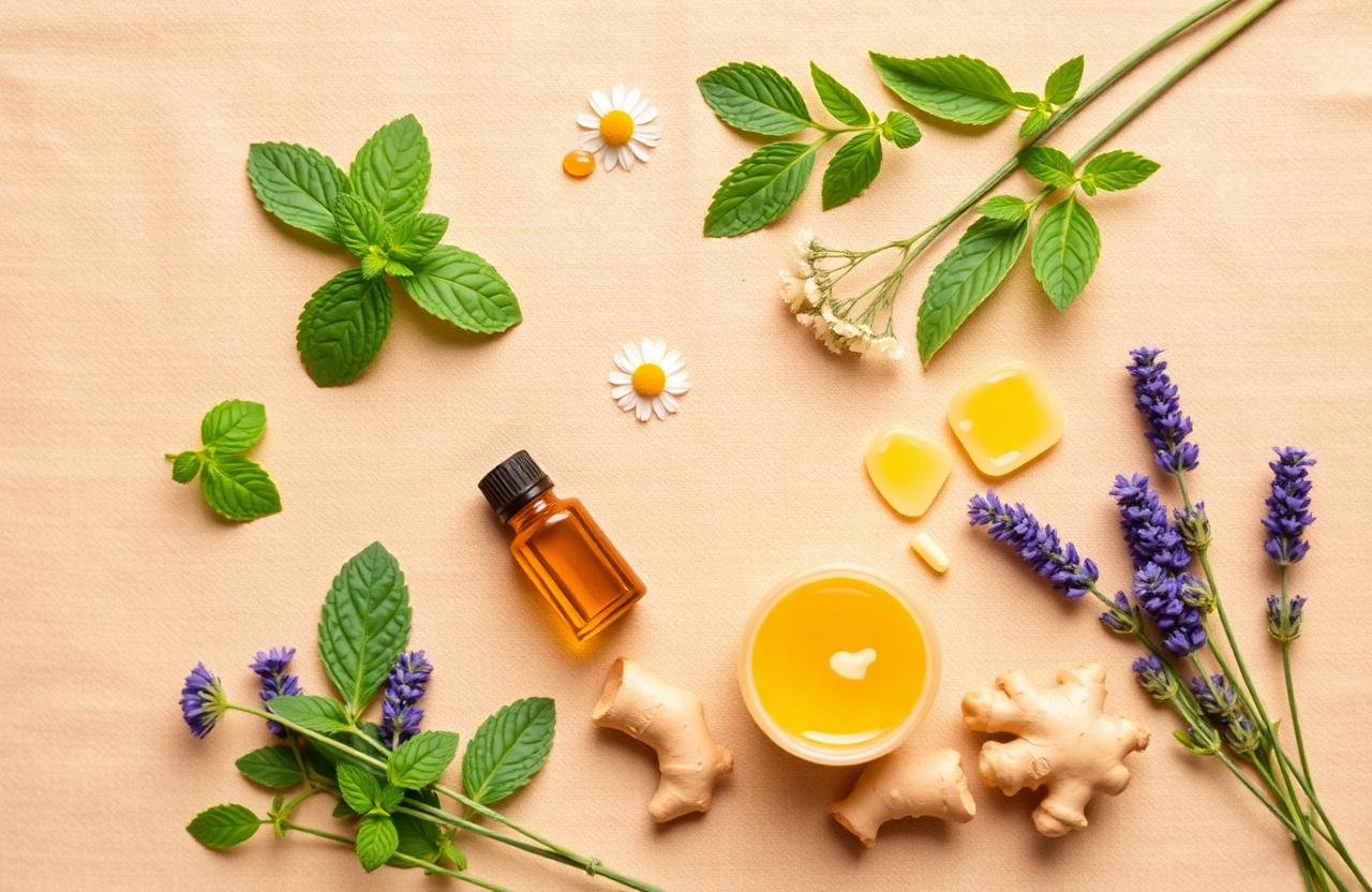 Natural botanical ingredients including peppermint, chamomile, lavender, ginger and beeswax